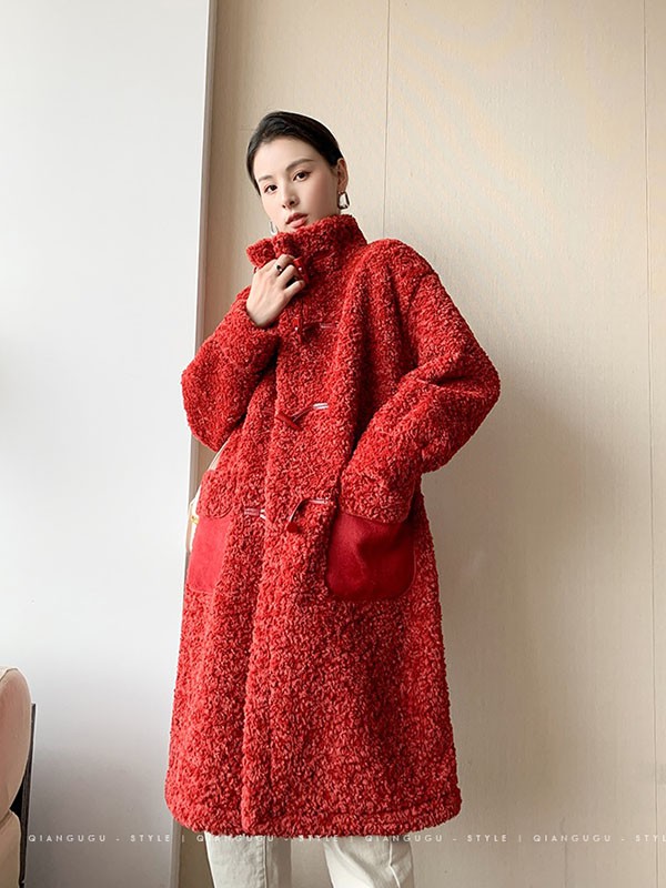 珂希莉2021秋冬季红色纯色外套