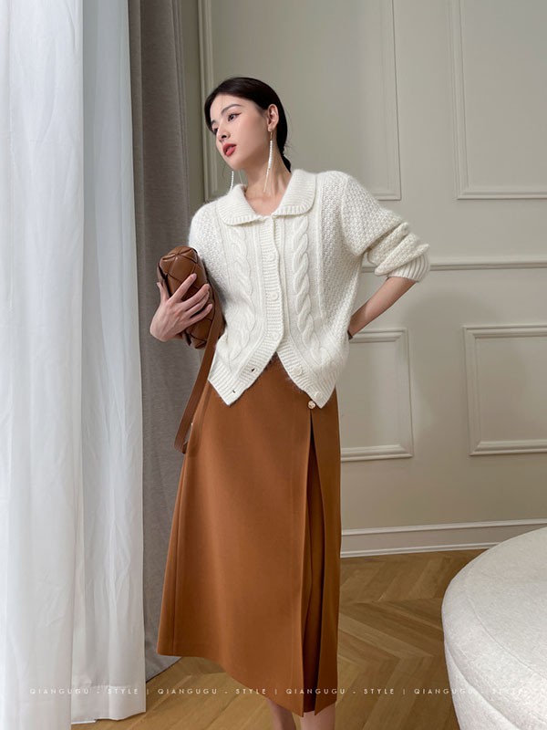 珂希莉2021秋冬季白色纯色毛衣