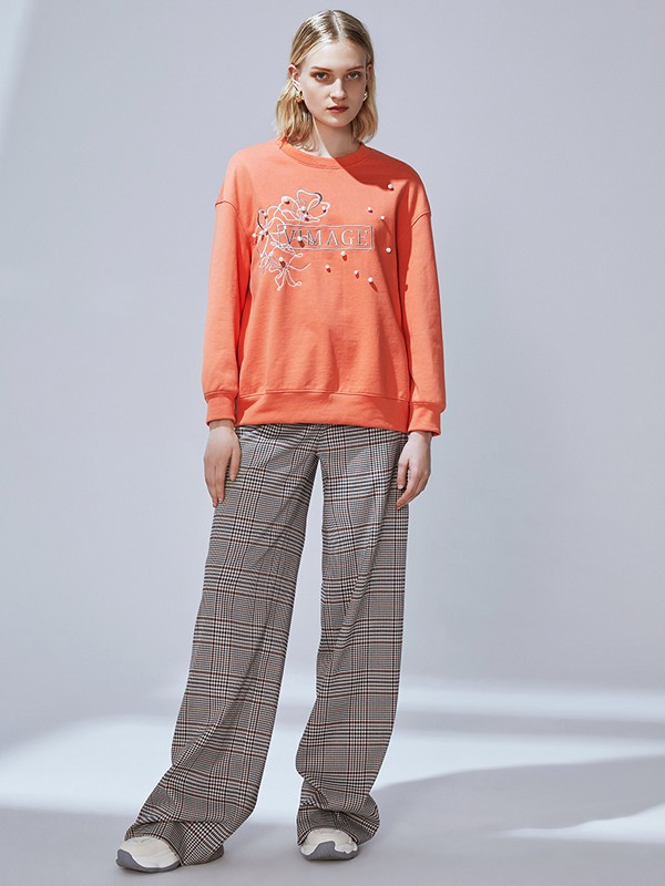 纬漫纪2021秋冬季橙色印花T恤