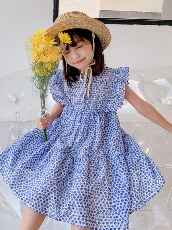 糖麦卡2021春夏季蓝色波点连衣裙