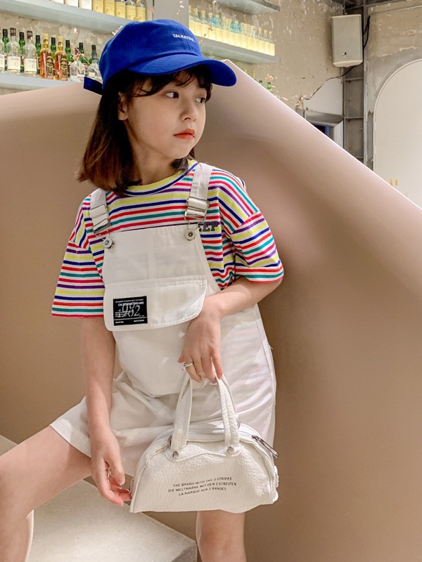 糖麦卡童装2021春夏季白色纯色背带裤