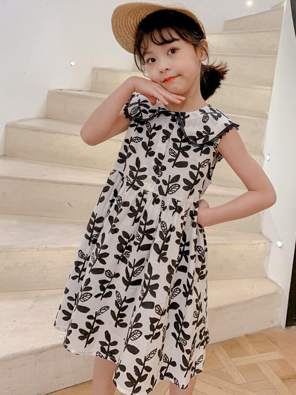 糖麦卡童装2021春夏季白色碎花连衣裙