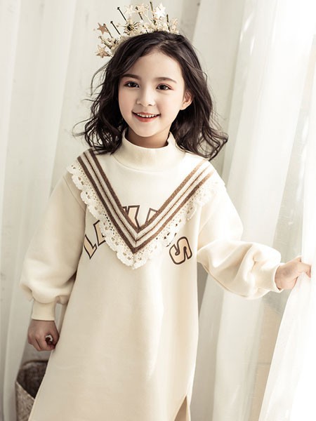 贝贝媞妮童装2021秋冬季白色字母T恤