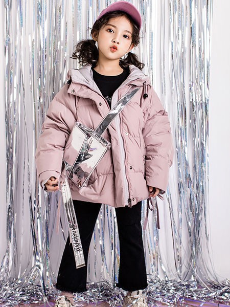 贝贝媞妮童装2021秋冬季粉色连帽棉服