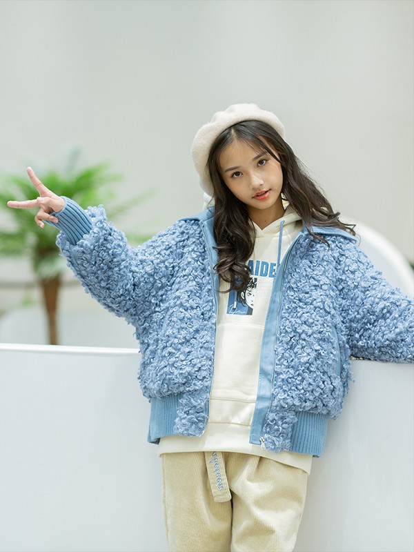 贝贝媞妮童装2021秋冬季蓝色纯色外套