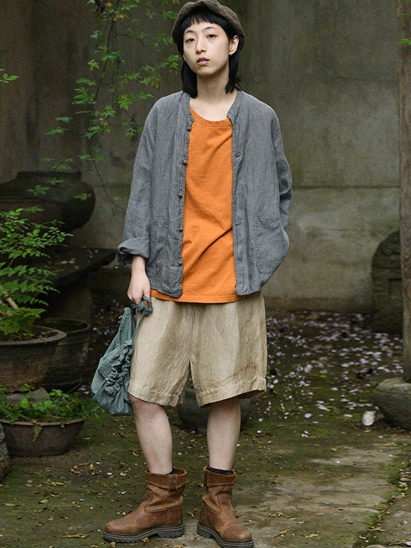 左岸迷香2021春夏季杏色纯色短裤