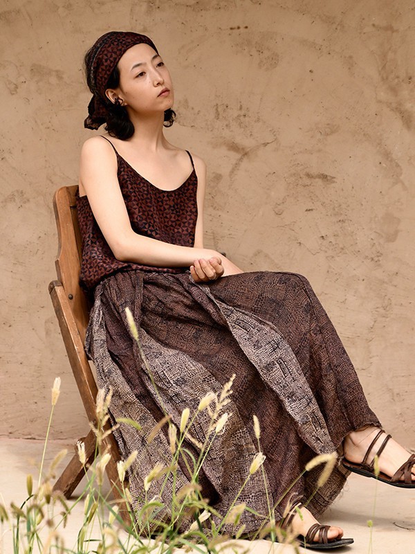 左岸迷香2021春夏季酒红色纯色背心