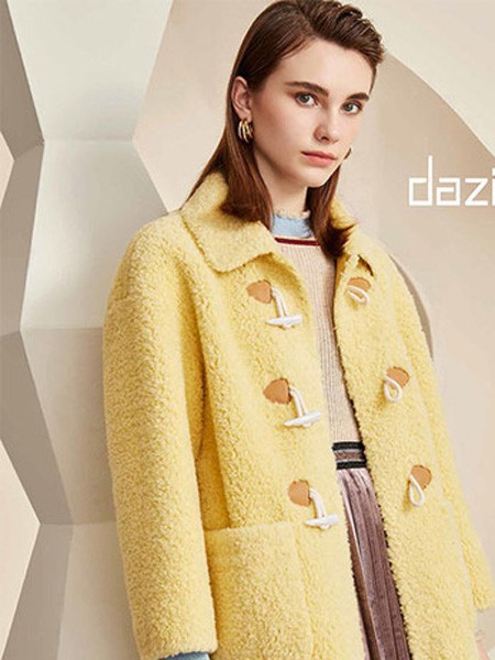 搭姿女装2021秋冬季黄色纯色大衣