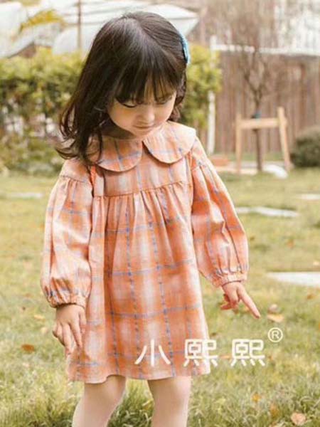 熙熙布衣2021秋冬季橙色格子连衣裙