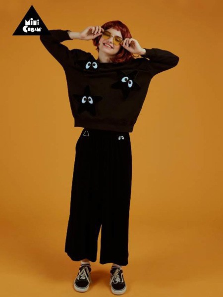 FIVECM2021秋冬季黑色字母阔腿裤