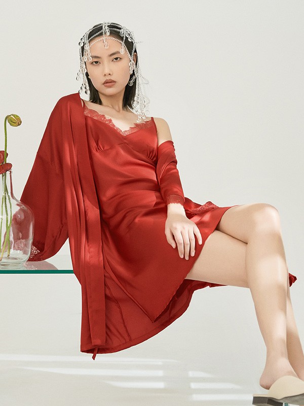 AMYDIMO内衣2021秋冬季酒红色家居服