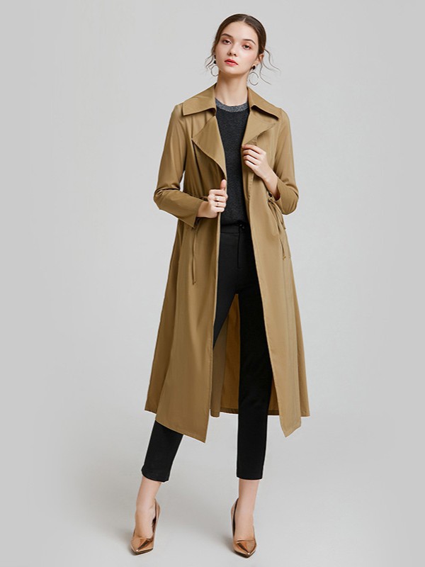 紫玫瑰2021秋冬季军绿色长款风衣