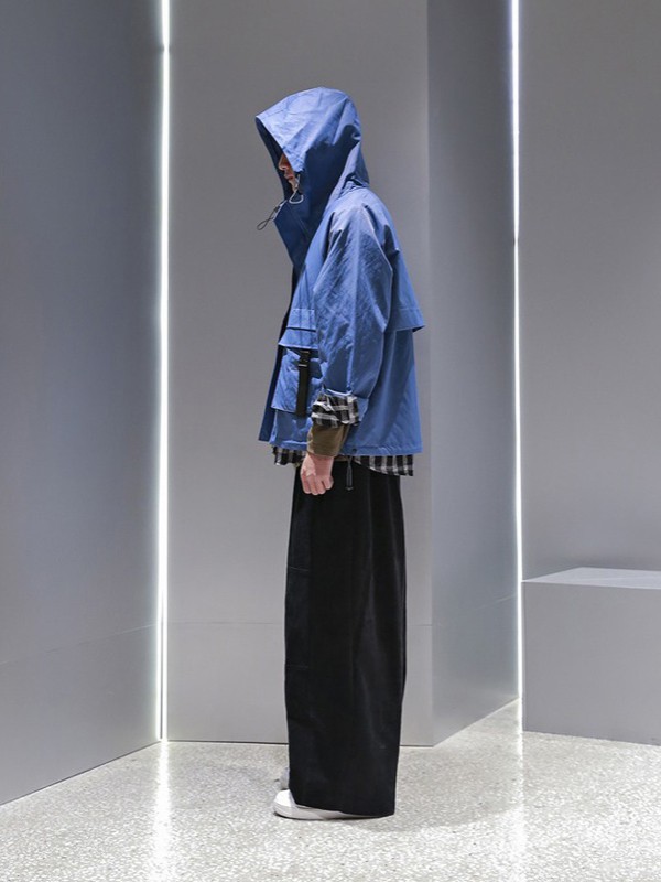 M4M男装2021秋冬季蓝色连帽外套