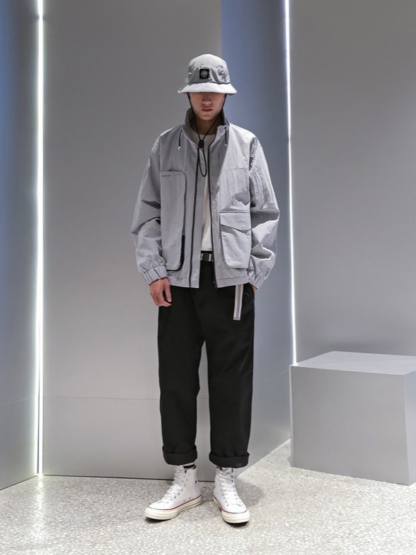 M4M男装2021秋冬季灰色纯色派克服