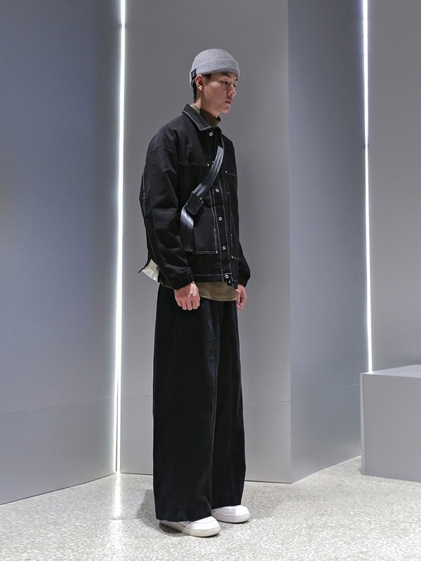 M4M男装2021秋冬季黑色纯色阔腿裤