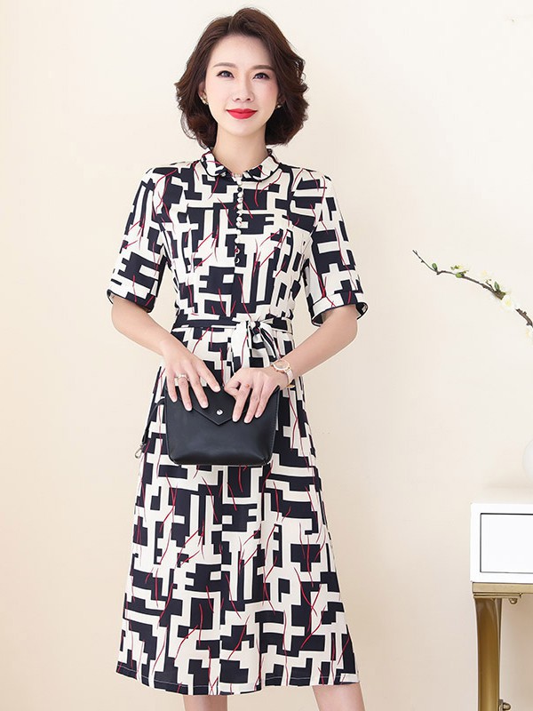 帛媛2021春夏季白色印花连衣裙