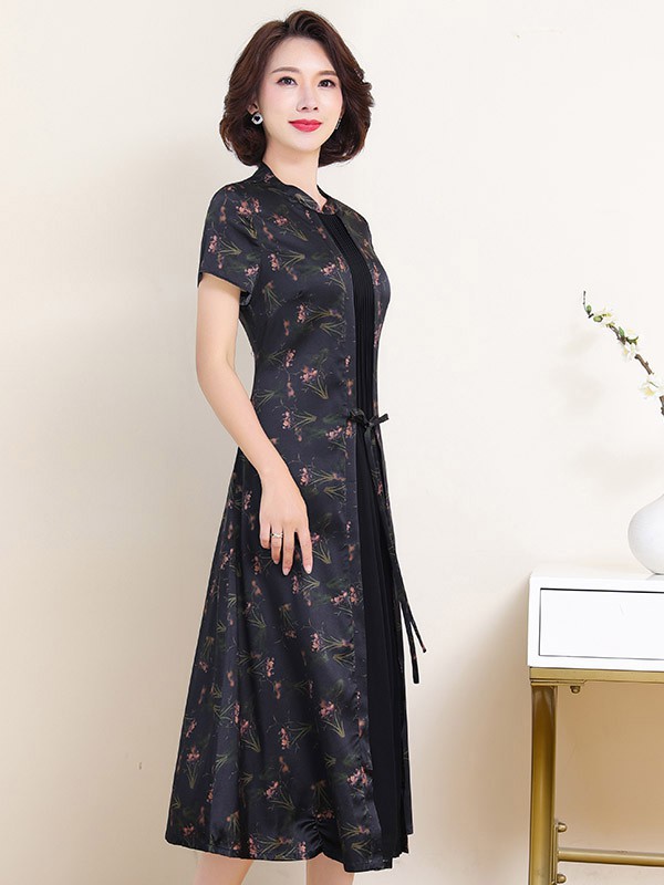 帛媛2021春夏季黑色印花连衣裙