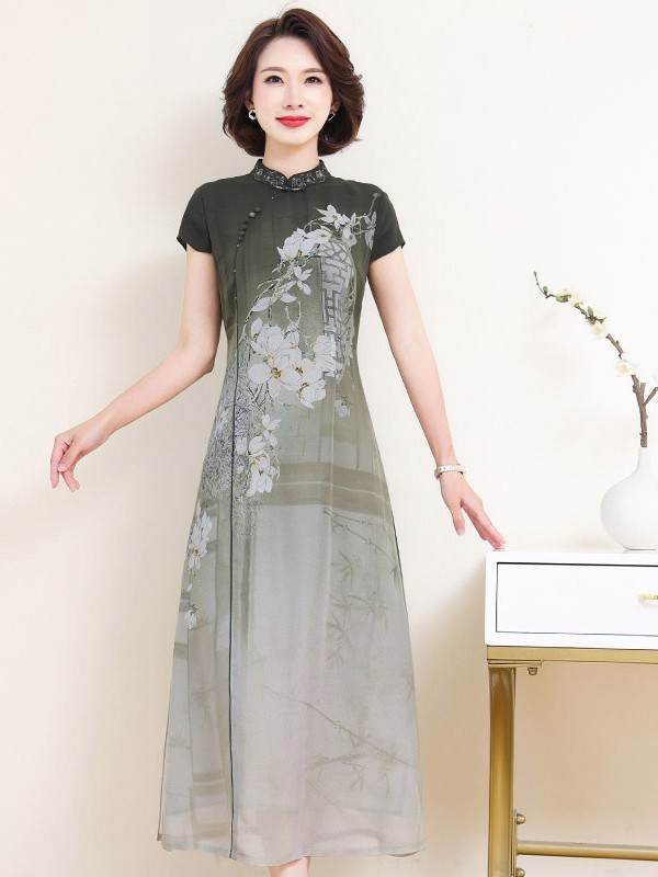 帛媛2021春夏季拼色印花连衣裙