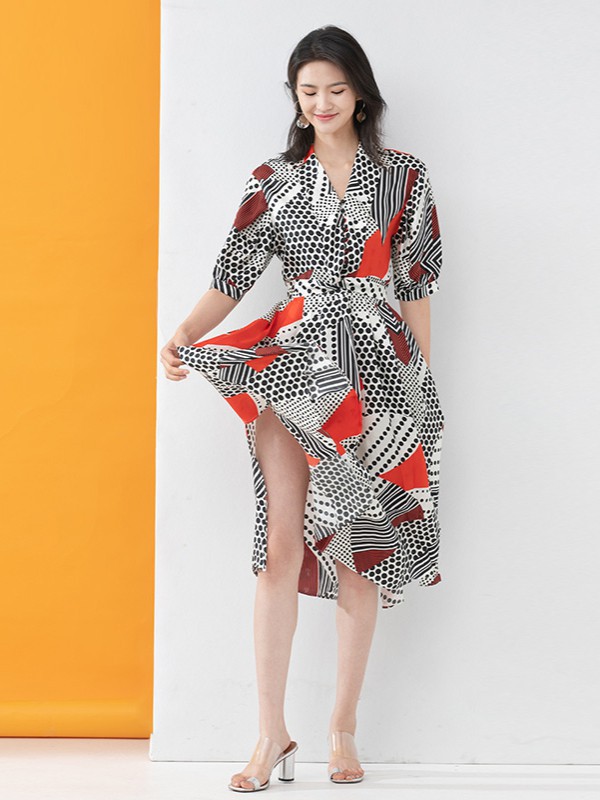 ​凝慧女装2021春夏季白色印花连衣裙