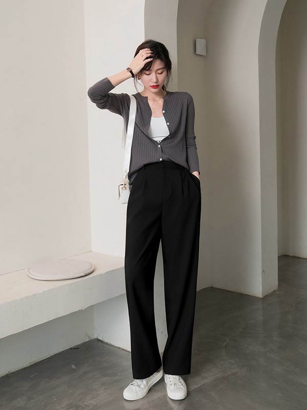 达佳诗2021秋冬季黑色纯色阔腿裤