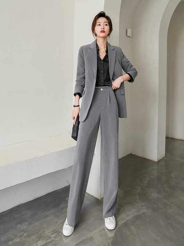 达佳诗2021秋冬季灰色纯色阔腿裤