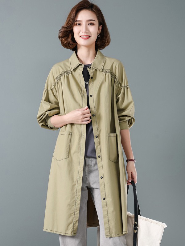 呈品2021秋冬季卡其色纯色风衣