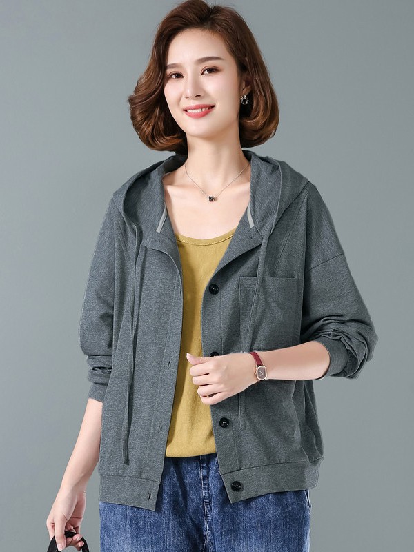 呈品2021秋冬季灰色连帽外套