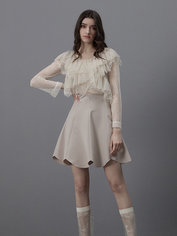 卡芮茜女装2021春夏季藏蓝色纯色半身裙