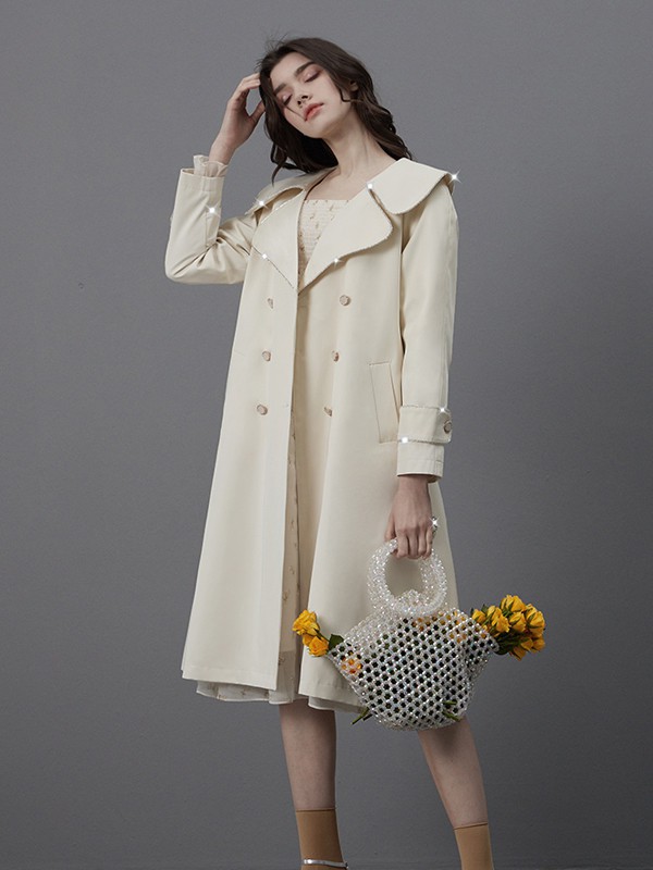 卡芮茜女装2021春夏季白色纯色风衣