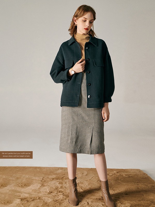 法曼萱女装2021秋冬季灰色格子包臀裙