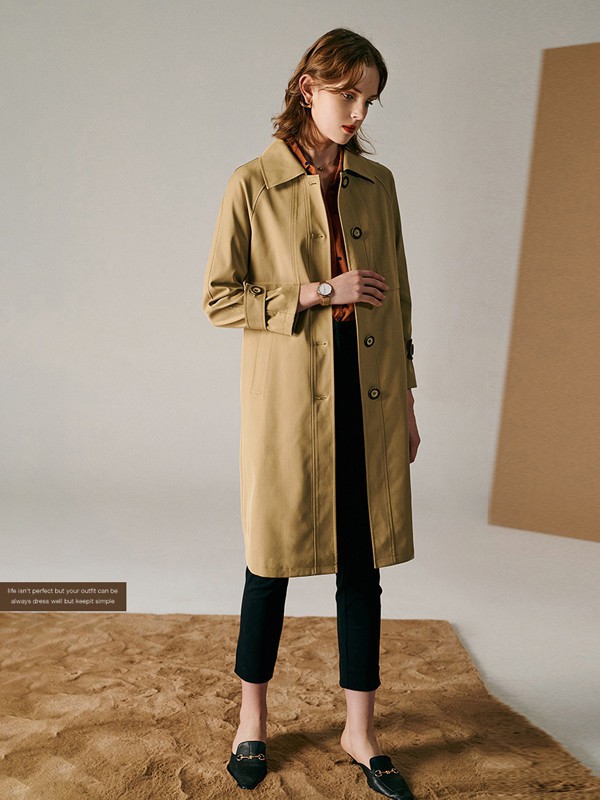 法曼萱女装2021秋冬季驼色纯色风衣