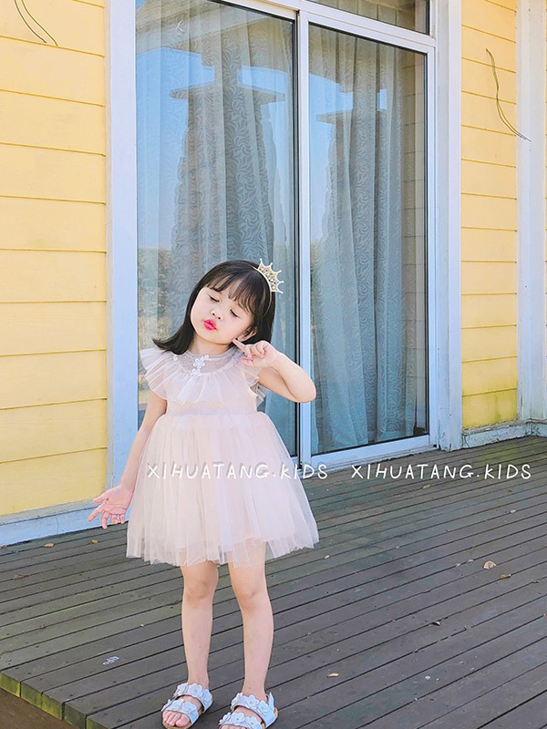 汐花糖童装2021春夏季粉色纯色连衣裙