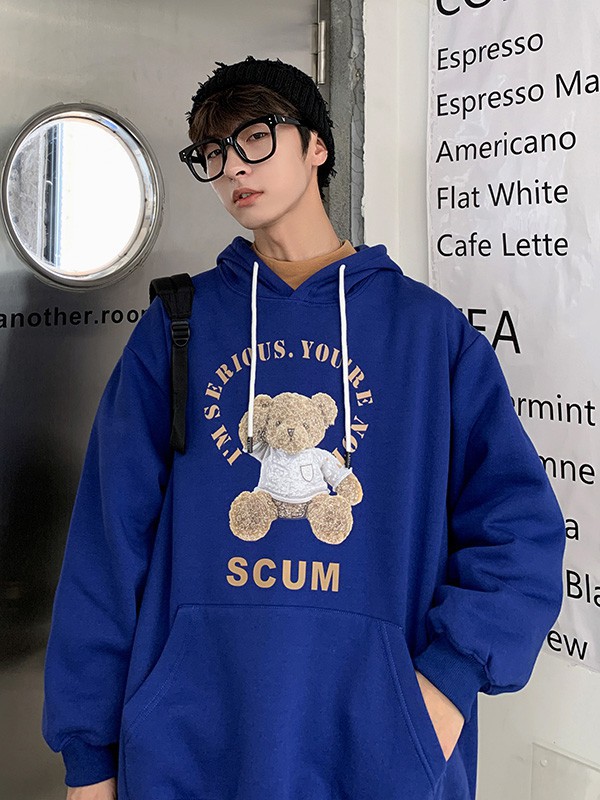 岽堂禾2021秋冬季蓝色印花卫衣