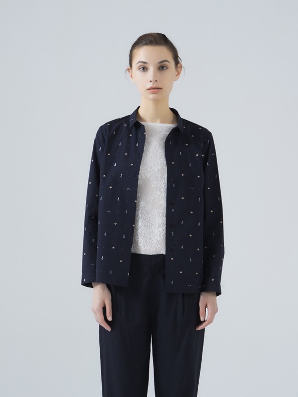 弄影女装2021春夏季黑色印花衬衫