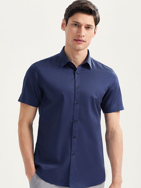 乔治邦尼2021春夏季藏蓝色纯色衬衫