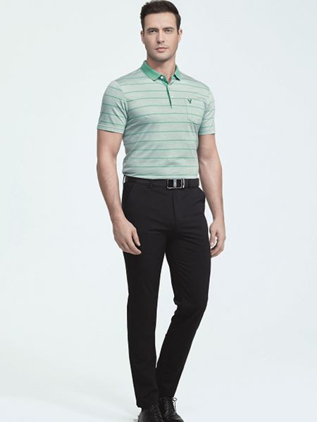 PRODOCHILD男装2021春夏季绿色条纹polo衫