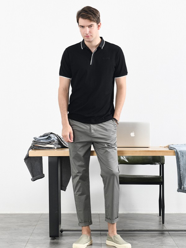 汉絮2021春夏季黑色纯色polo衫