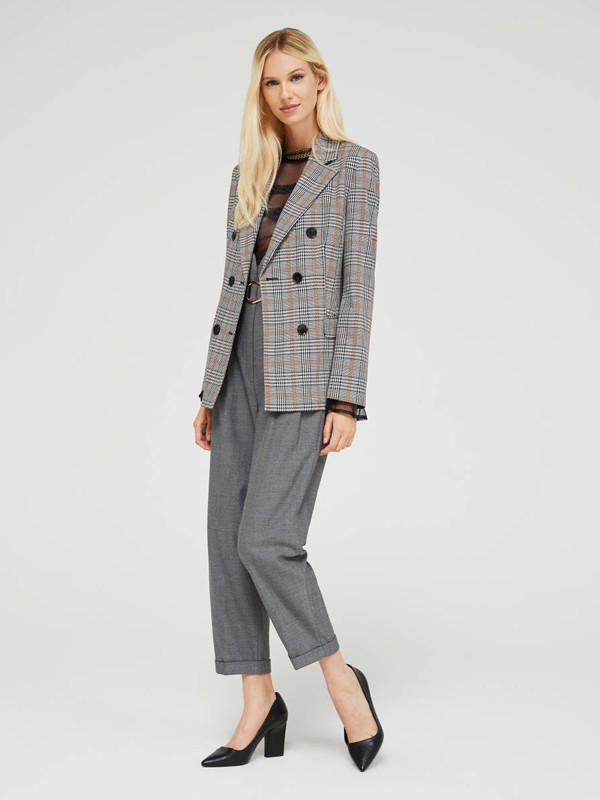 希思黎2021秋冬季灰色格子西装