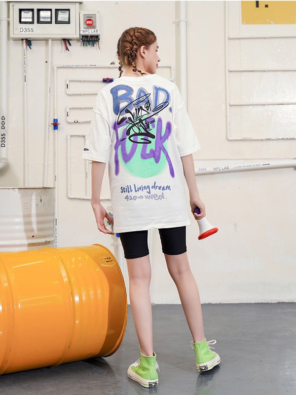 茵曼2021春夏季白色字母T恤