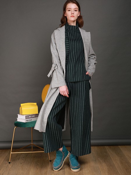 卡榭女装2021秋冬季灰色长款大衣