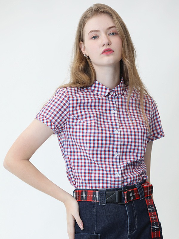 波顿休闲装2021春夏季红色格子衬衫