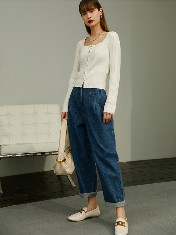 veraveins2021春夏季藏蓝色纯色阔腿裤