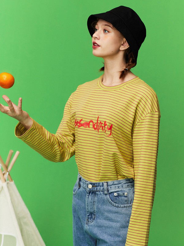 NSSLAB休闲装2021秋冬季黄色条纹T恤