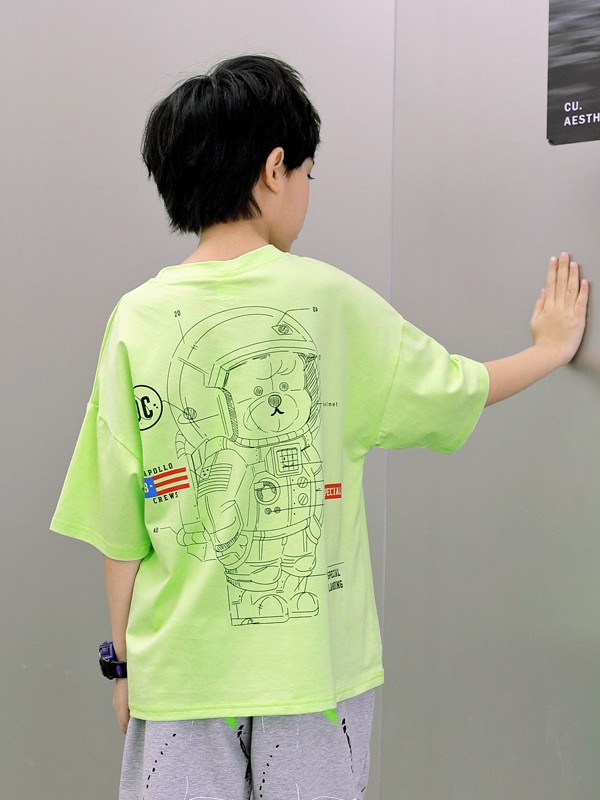HohTot童装2021春夏季绿色印花T恤