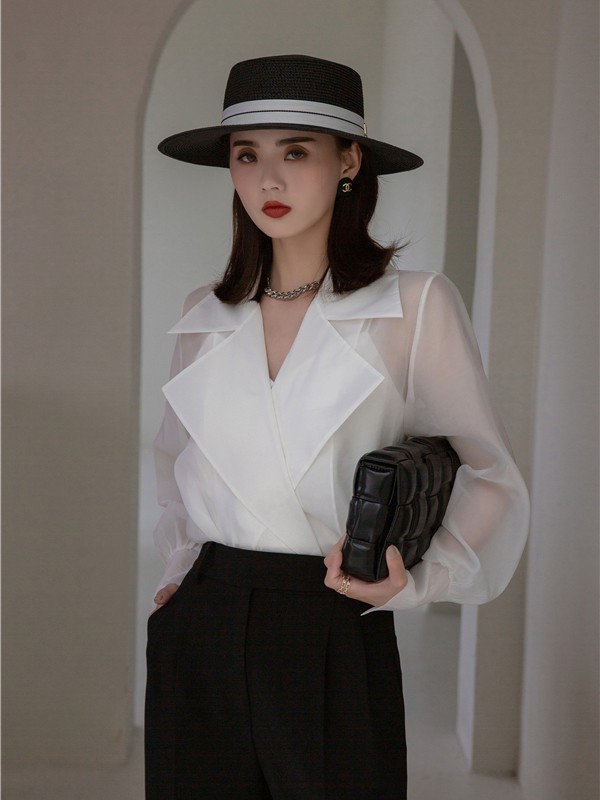 褆纳女装2021秋冬季白色纯色上衣