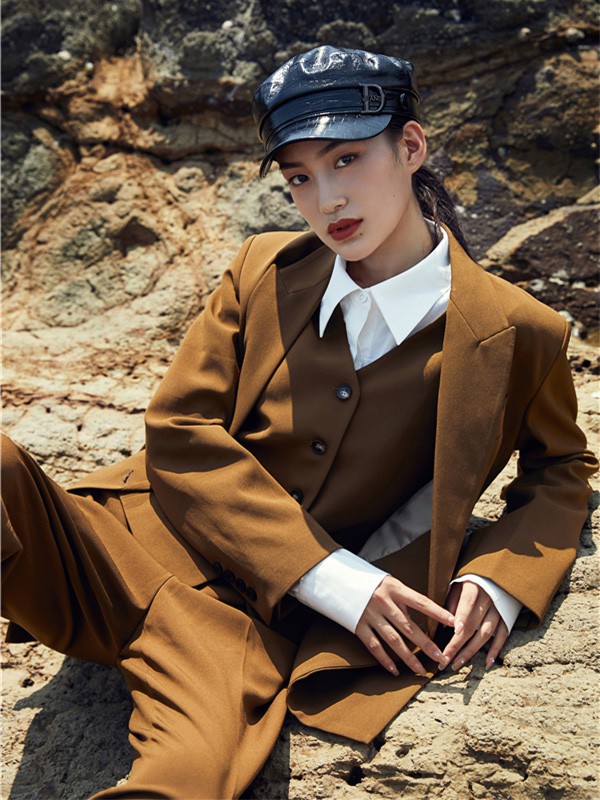 褆纳女装2021秋冬季棕色纯色大衣