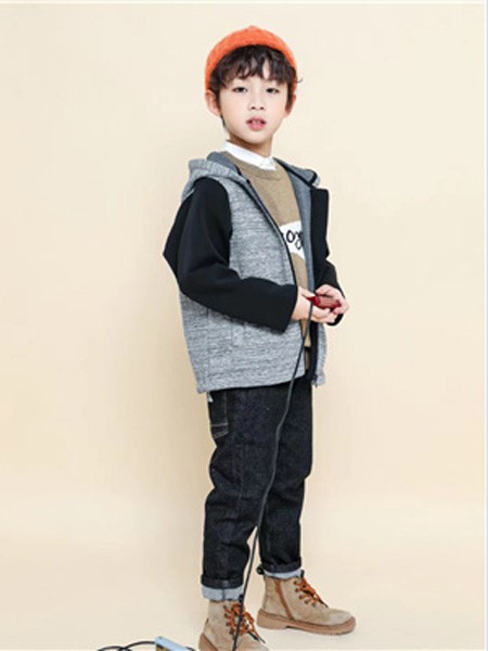 铅​笔树童装2021秋冬季灰色拼接外套