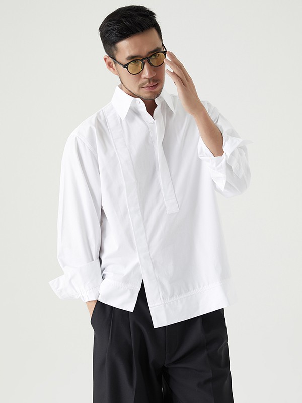 FACECITY男装2021春夏季白色纯色衬衫