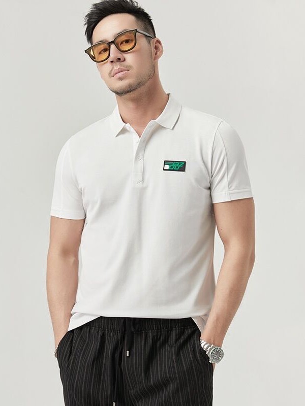 FACECITY男装2021春夏季白色印花polo衫