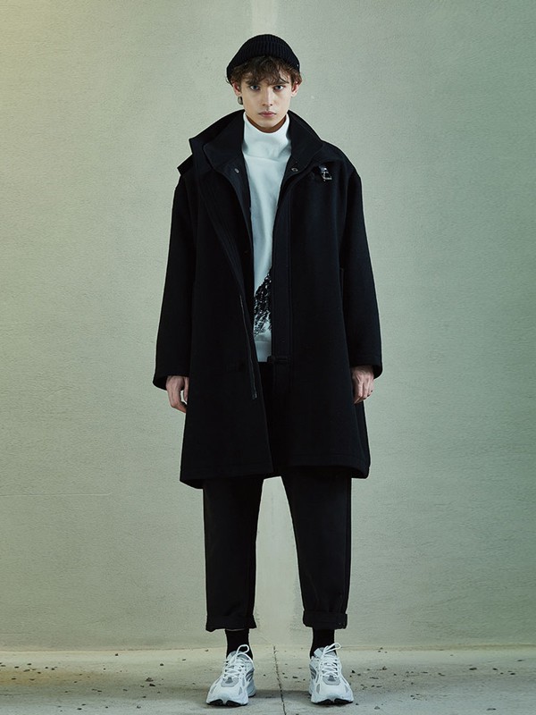 JPE男装2021秋冬季黑色纯色大衣